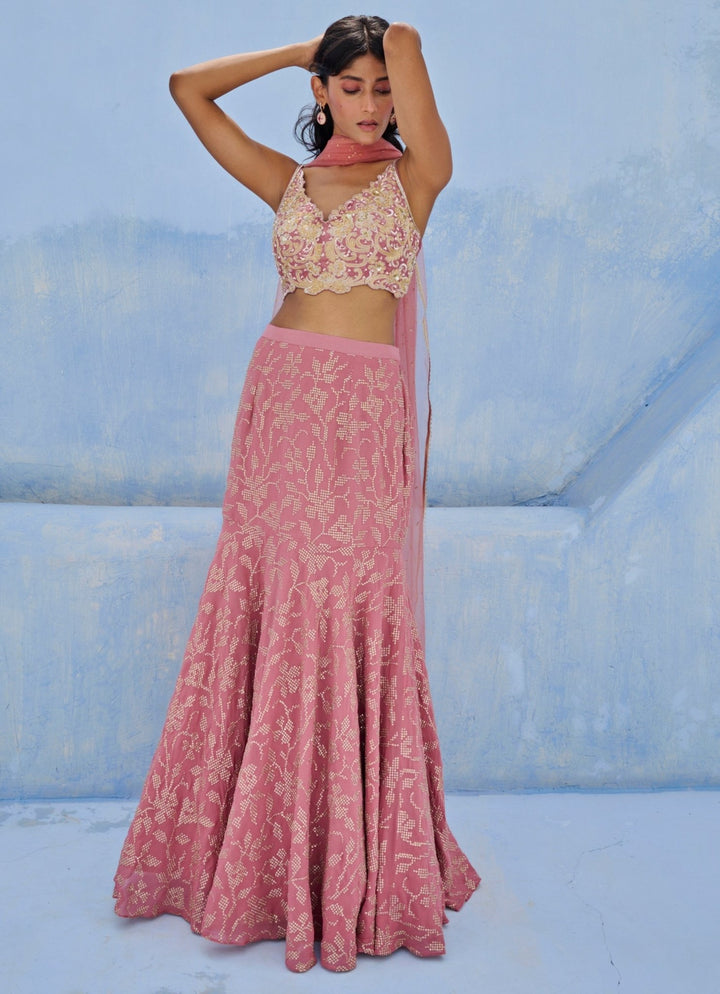 Lilac Pink Georgette Lehenga Set Chamee and Palak - Fabilicious Fashion