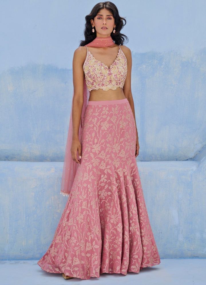 Lilac Pink Georgette Lehenga Set Chamee and Palak - Fabilicious Fashion