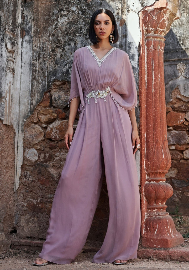 Lilac Pleated Draped Jumpsuit Seema Thukral - Fabilicious Fashion