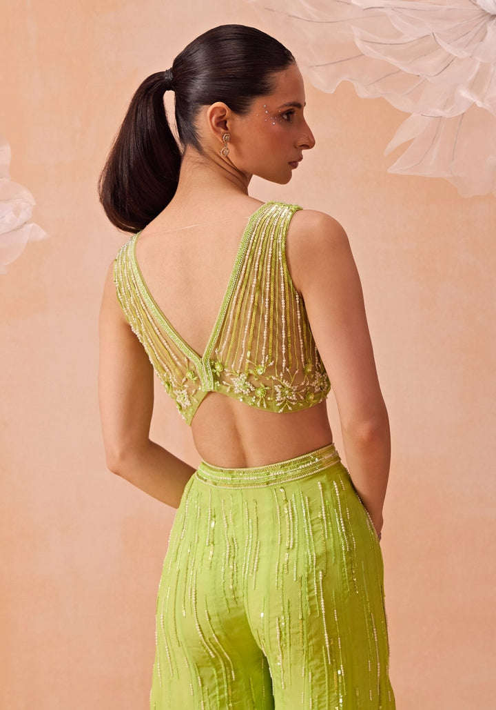 Lime Green Embellished Cape Sharara Set Parul Gandhi - Fabilicious Fashion