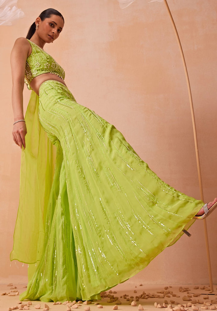 Lime Green Embellished Cape Sharara Set Parul Gandhi - Fabilicious Fashion