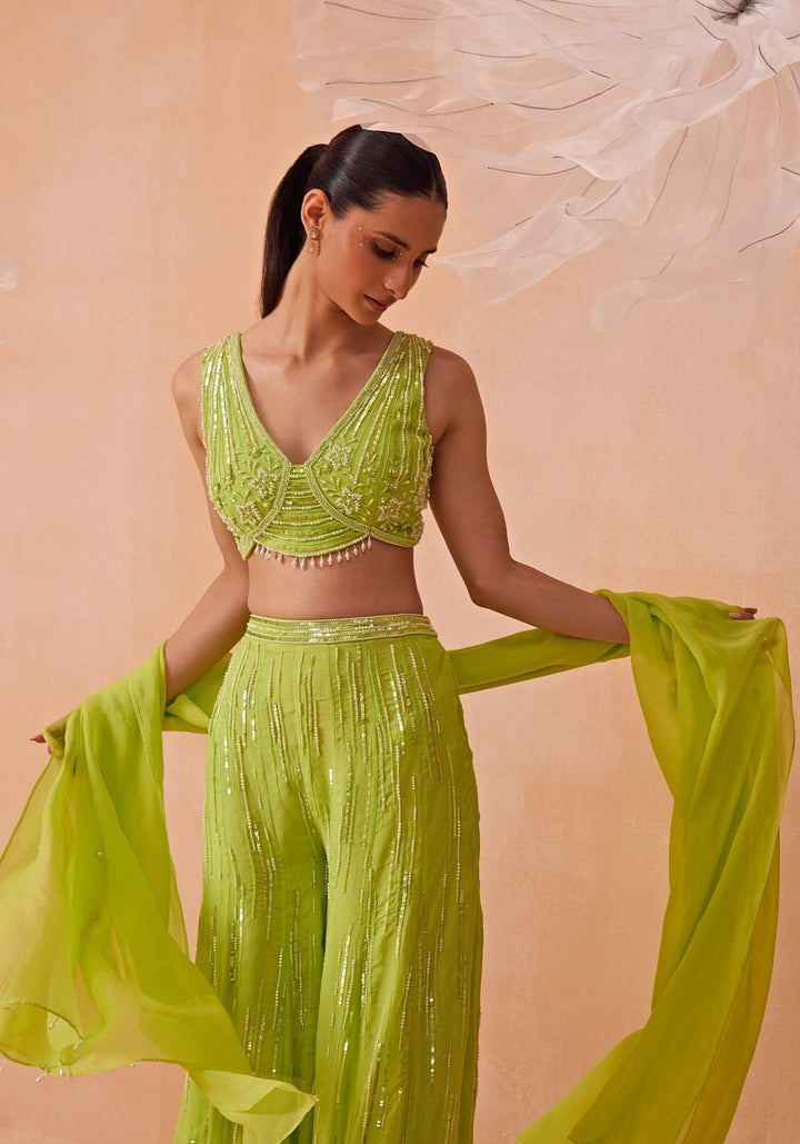 Lime Green Embellished Cape Sharara Set Parul Gandhi - Fabilicious Fashion