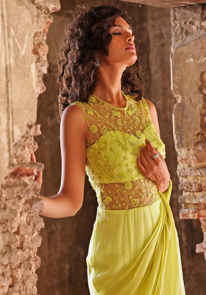 Lime Green Embroidered Jumpsuit Set Seema Thukral - Fabilicious Fashion