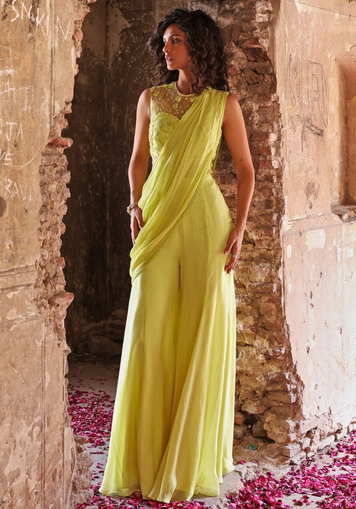 Lime Green Embroidered Jumpsuit Set Seema Thukral - Fabilicious Fashion