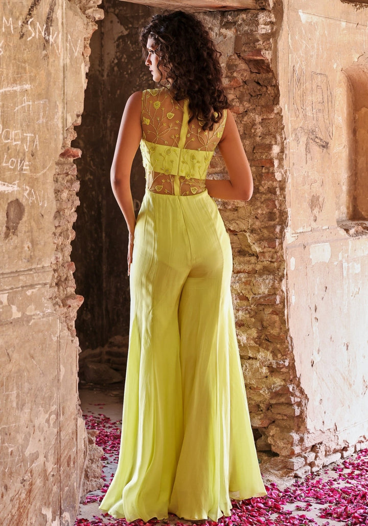 Lime Green Embroidered Jumpsuit Set Seema Thukral - Fabilicious Fashion