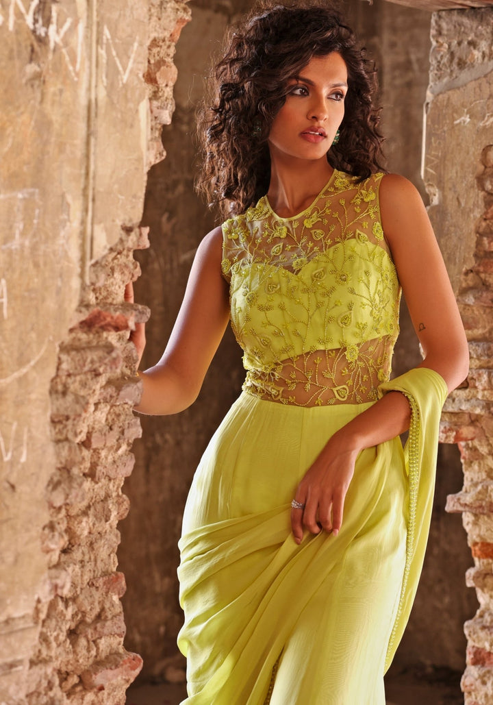Lime Green Embroidered Jumpsuit Set Seema Thukral - Fabilicious Fashion