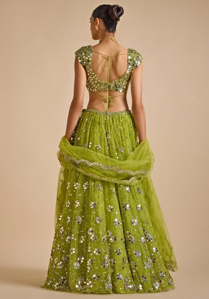 Lime Green Embroidered Lehenga set Prevasu - Fabilicious Fashion