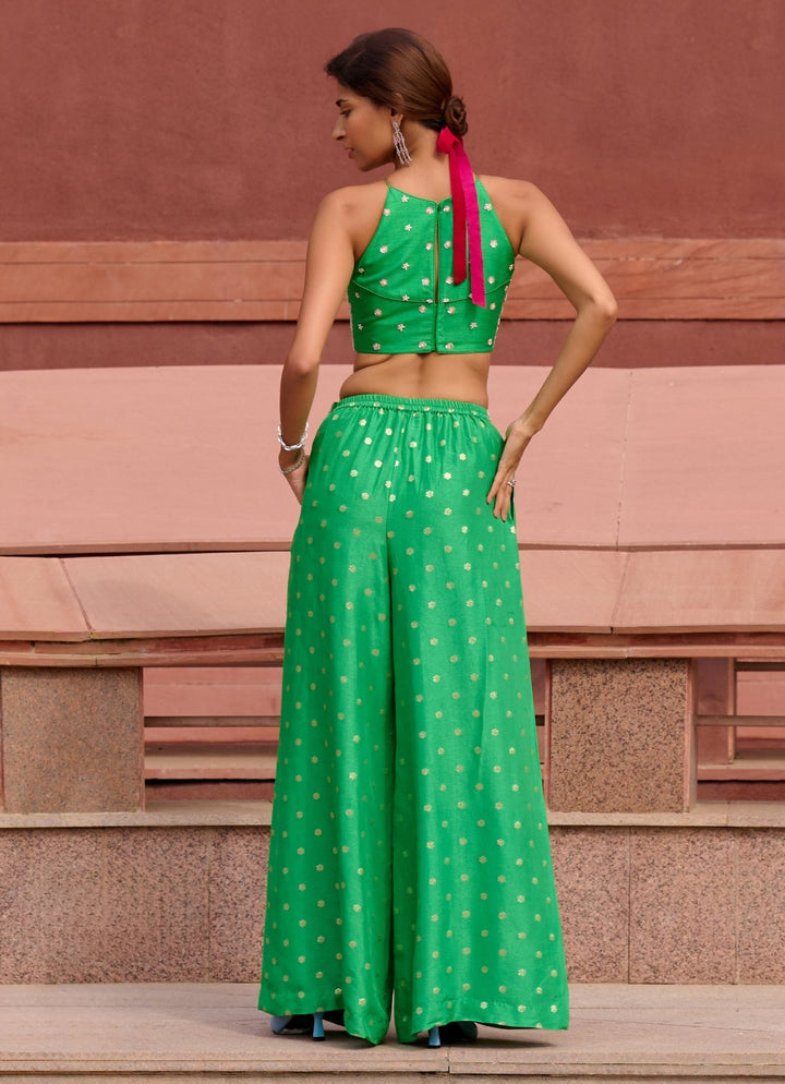 Lime Green Jamewar Palazzo Pant set Chamee and Palak - Fabilicious Fashion