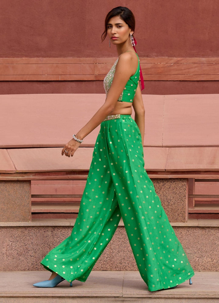 Lime Green Jamewar Palazzo Pant set Chamee and Palak - Fabilicious Fashion