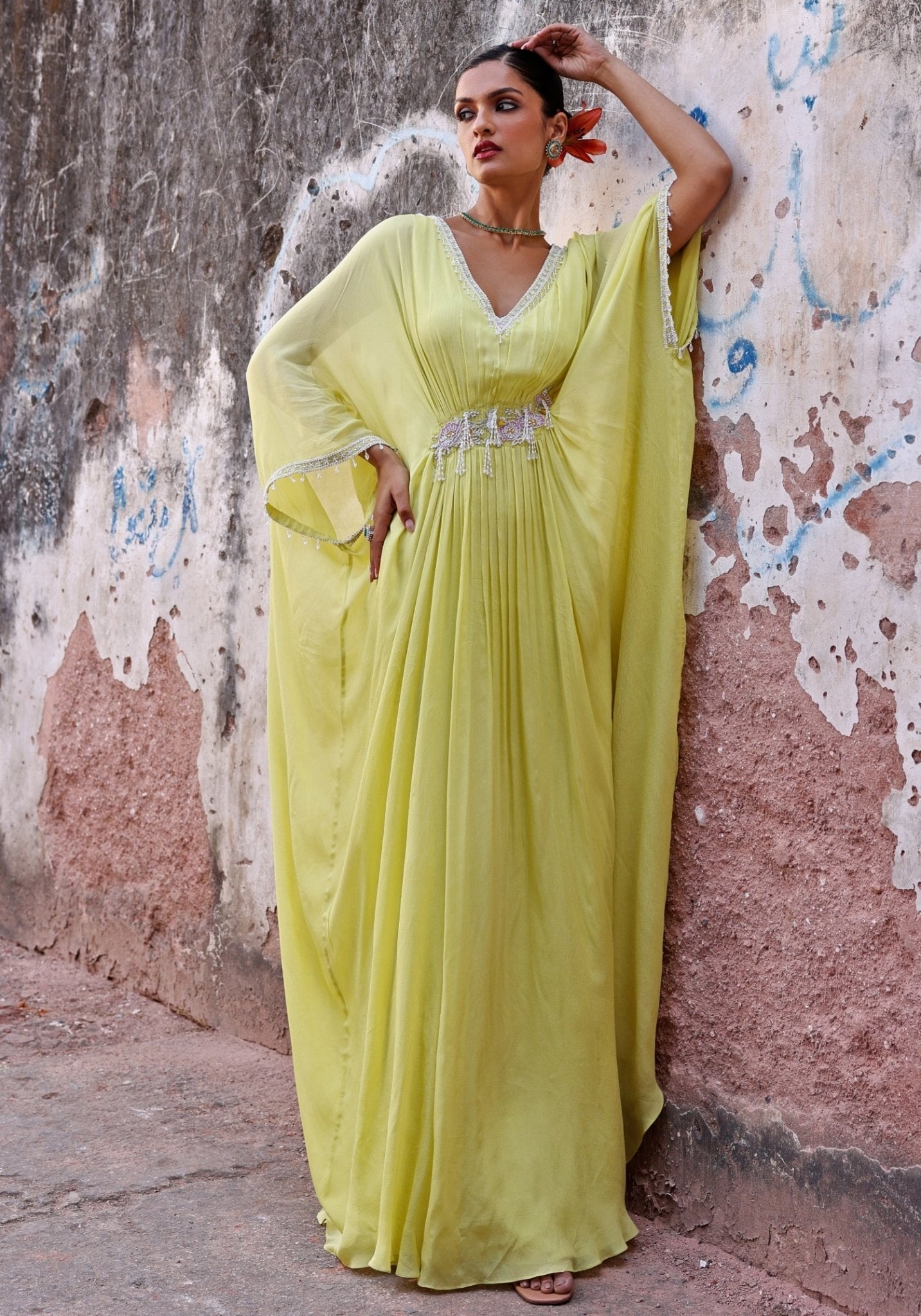 Seema Thukral  Lime Green Kaftan  Fabilicious Fashion