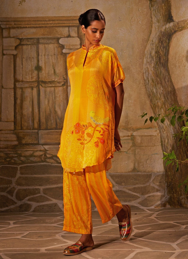 Mango Yellow Printed Chiffon Co - Ord Set Basil Leaf - Fabilicious Fashion