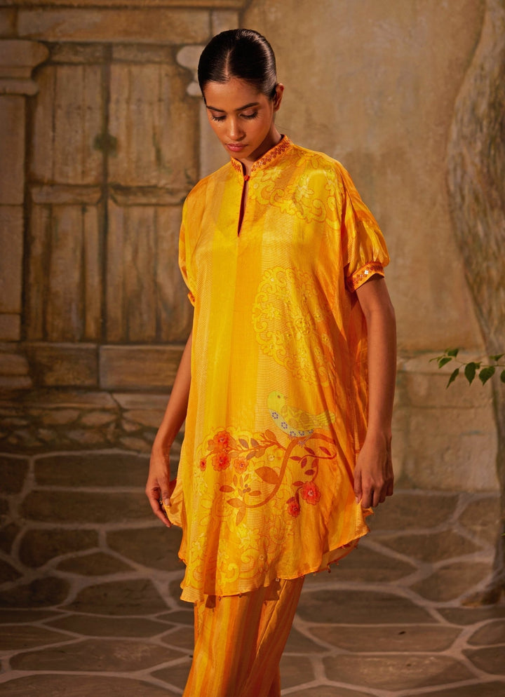 Mango Yellow Printed Chiffon Co - Ord Set Basil Leaf - Fabilicious Fashion