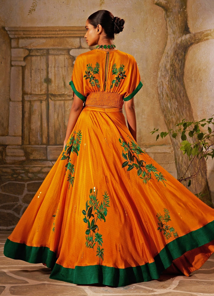 Mango Yellow Yellow Printed And Embroidered Lehenga Basil Leaf - Fabilicious Fashion