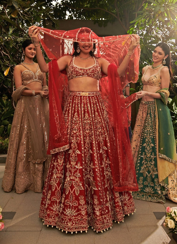 Maroon Red Raw Silk Sequinned Lehenga Set Jigar and Nikita - Fabilicious Fashion