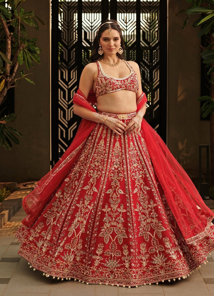 Maroon Red Raw Silk Sequinned Lehenga Set Jigar and Nikita - Fabilicious Fashion