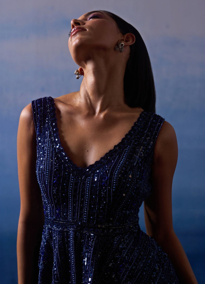Midnight Blue Embellished Peplum Top with Sharara Angad Singh - Fabilicious Fashion