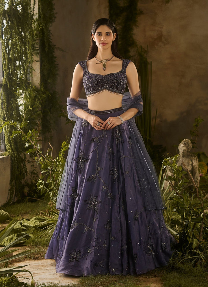Midnight Blue Sequinned Organza Lehenga Set Parul Gandhi - Fabilicious Fashion