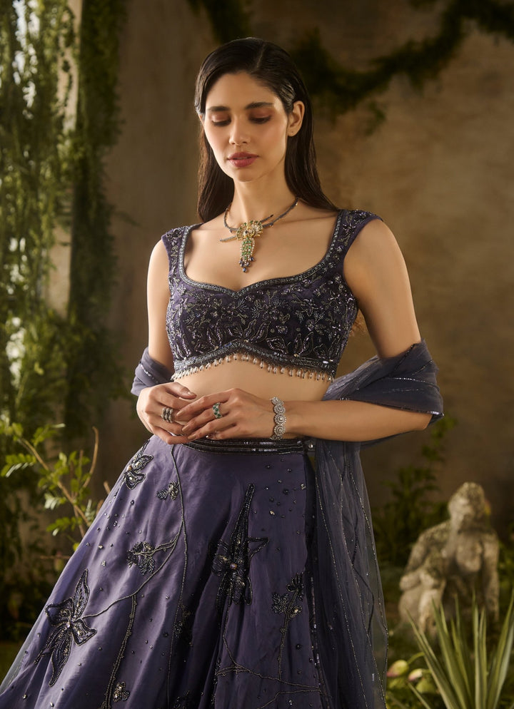 Midnight Blue Sequinned Organza Lehenga Set Parul Gandhi - Fabilicious Fashion