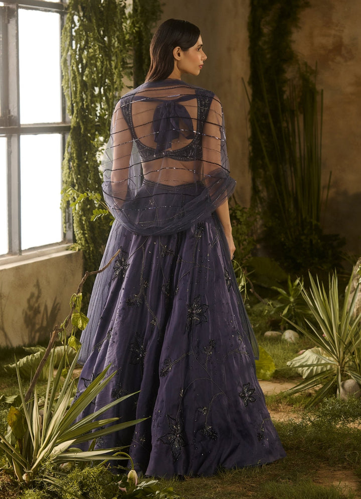 Midnight Blue Sequinned Organza Lehenga Set Parul Gandhi - Fabilicious Fashion