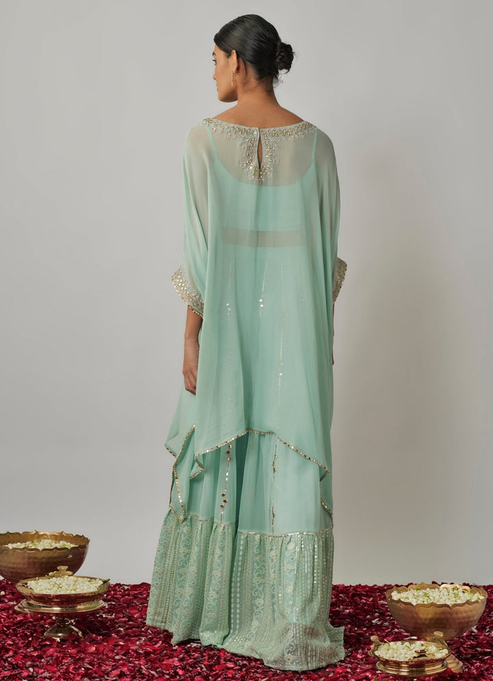 Mint Blue Mirror Embroidered Kaftan Sharara Set Renee Label - Fabilicious Fashion