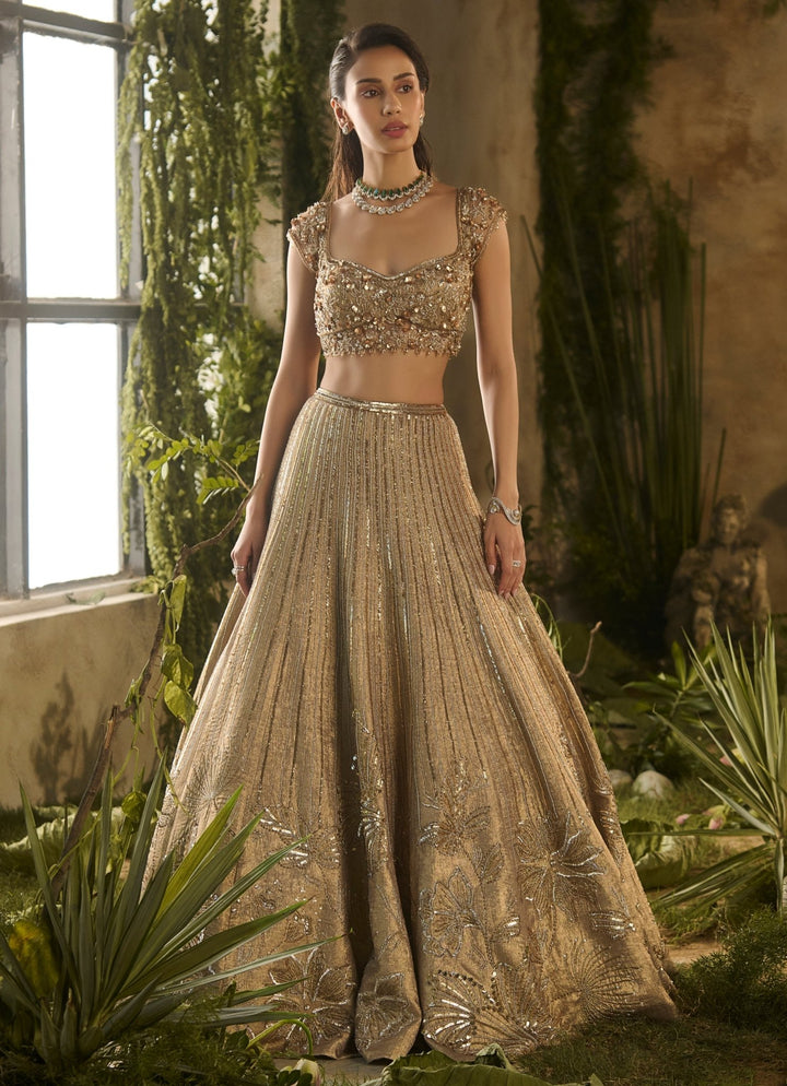 Molten Gold Sequinned Silk Lehenga Set Parul Gandhi - Fabilicious Fashion