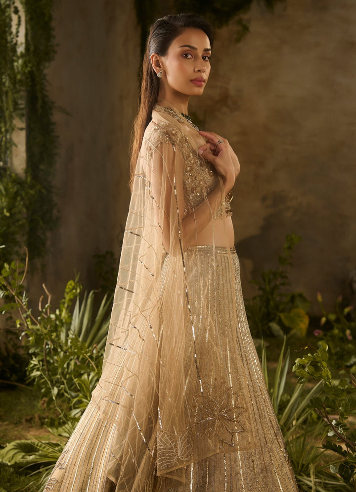 Molten Gold Sequinned Silk Lehenga Set Parul Gandhi - Fabilicious Fashion