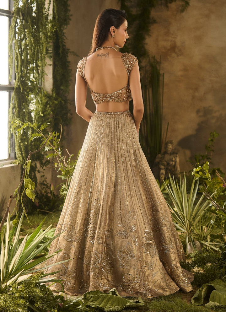 Molten Gold Sequinned Silk Lehenga Set Parul Gandhi - Fabilicious Fashion
