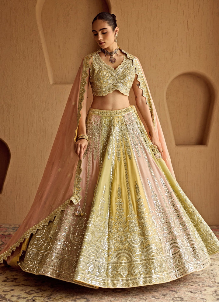 Multicolor Mirror Embroidered Tissue Lehenga Suhino - Fabilicious Fashion