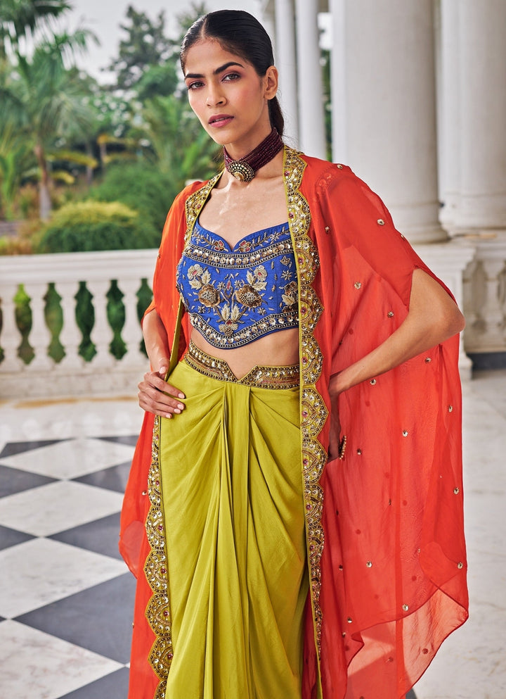 Multicolour Sequinned Dhoti Set With Cape Nidhika Shekar - Fabilicious Fashion