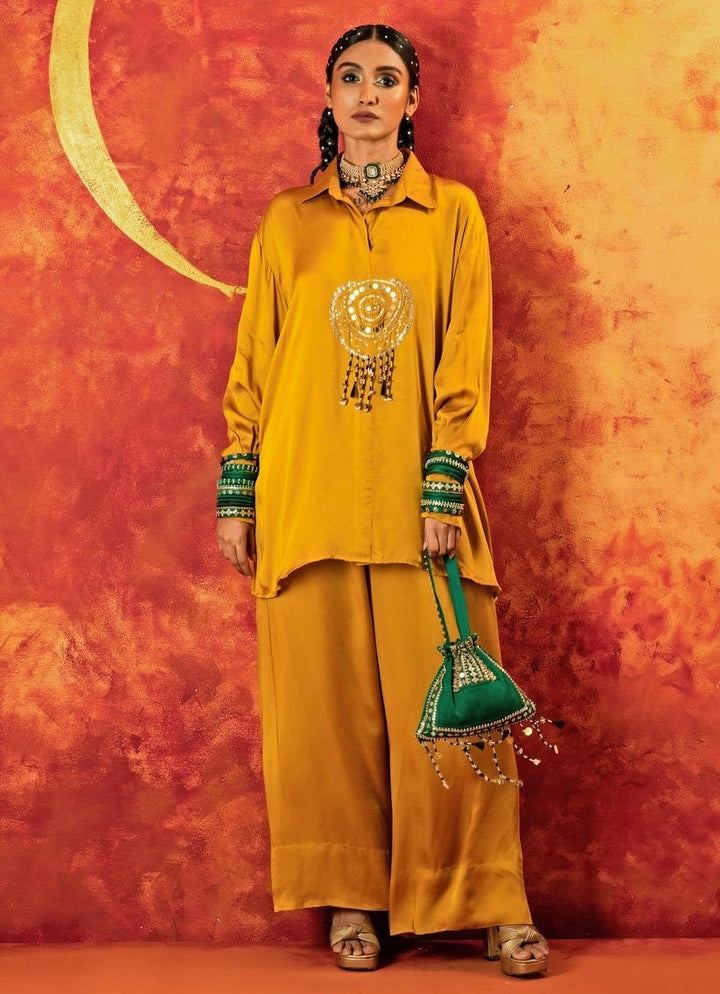 Mustard Yellow Embroidered Co - Ord Set Prahnaaya - Fabilicious Fashion