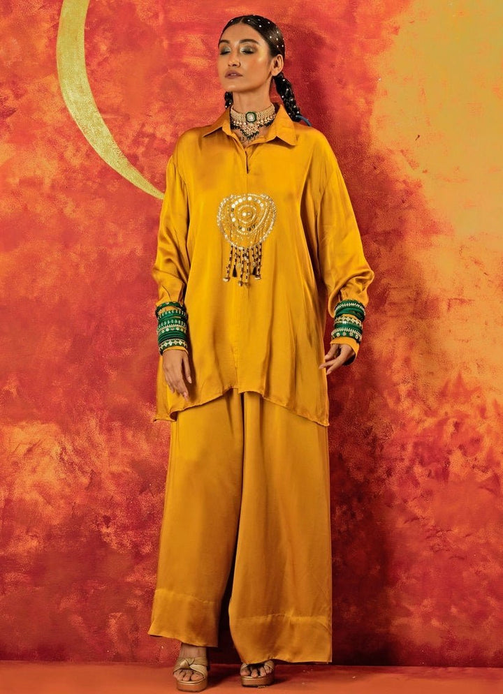 Mustard Yellow Embroidered Co - Ord Set Prahnaaya - Fabilicious Fashion