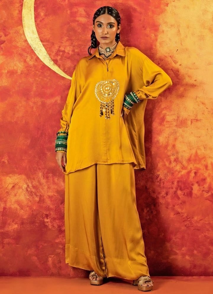 Mustard Yellow Embroidered Co - Ord Set Prahnaaya - Fabilicious Fashion