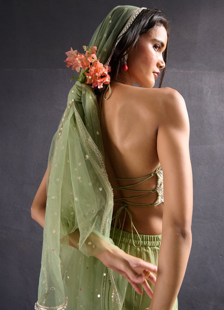 Muted Green Georgette Embellished Lehenga set Chamee and Palak - Fabilicious Fashion