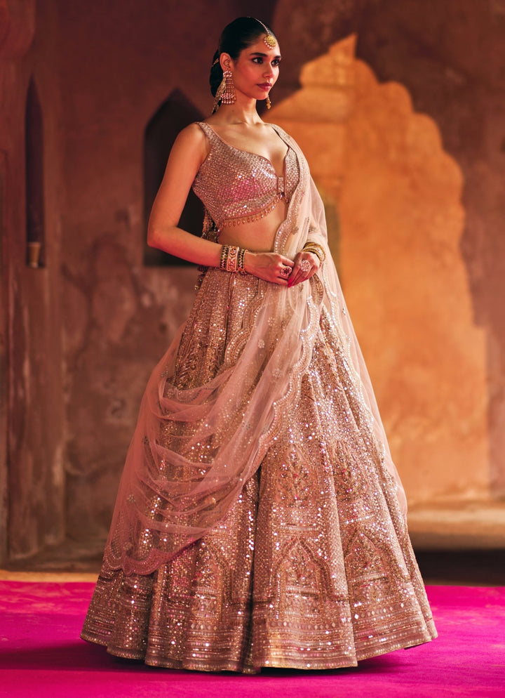 Muted Peach Heritage Organza Lehenga Set Angad Singh - Fabilicious Fashion