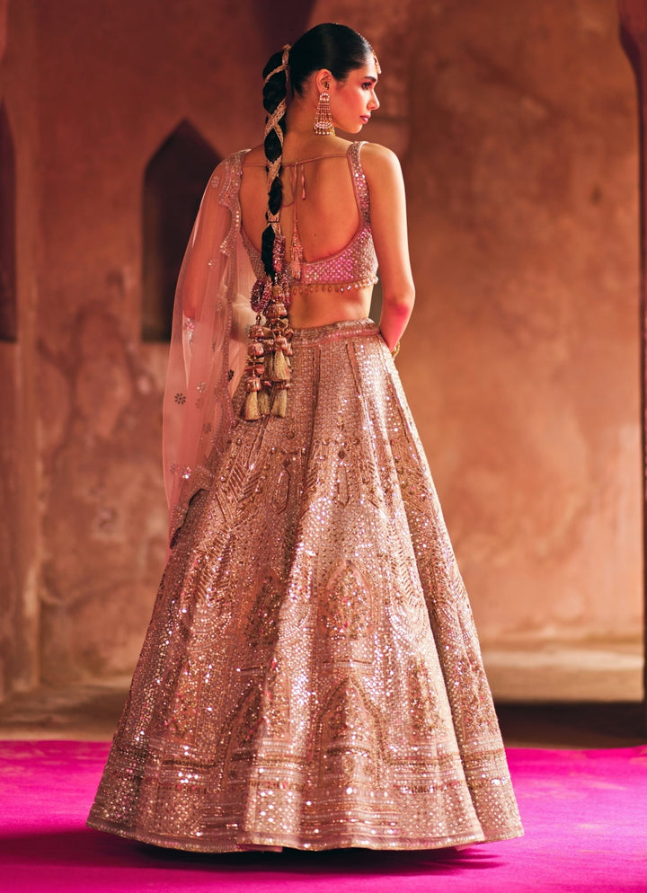 Muted Peach Heritage Organza Lehenga Set Angad Singh - Fabilicious Fashion