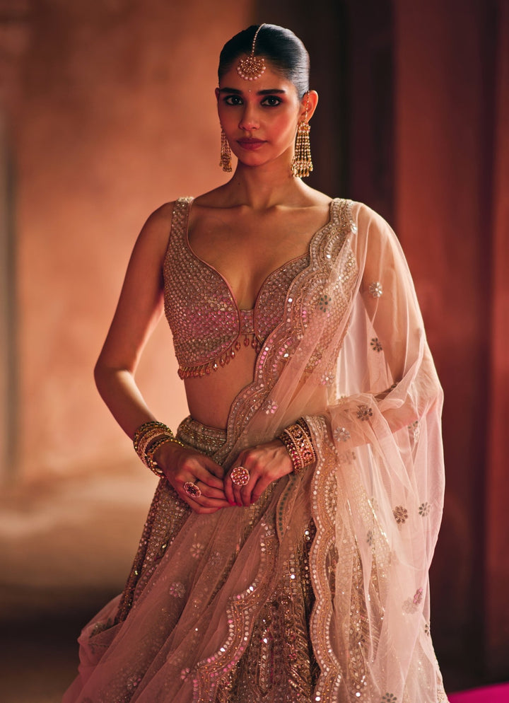 Muted Peach Heritage Organza Lehenga Set Angad Singh - Fabilicious Fashion