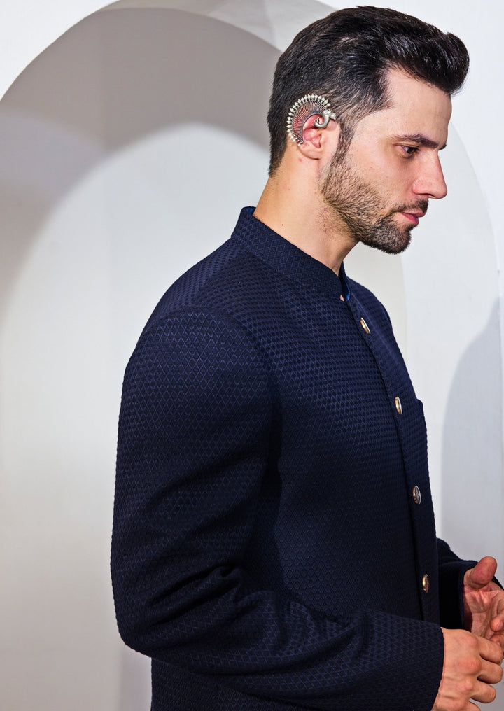 Navy Blue Achkan And Pant Set Chatenya Mittal - Fabilicious Fashion