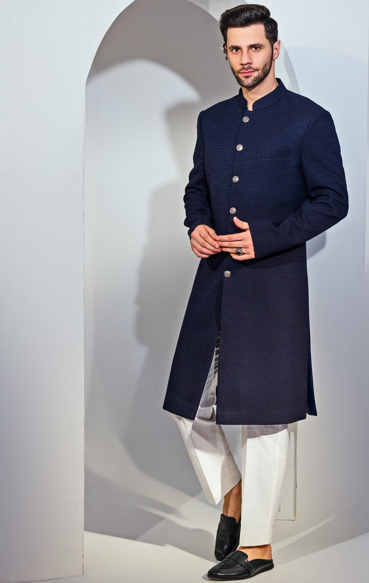 Navy Blue Achkan And Pant Set Chatenya Mittal - Fabilicious Fashion