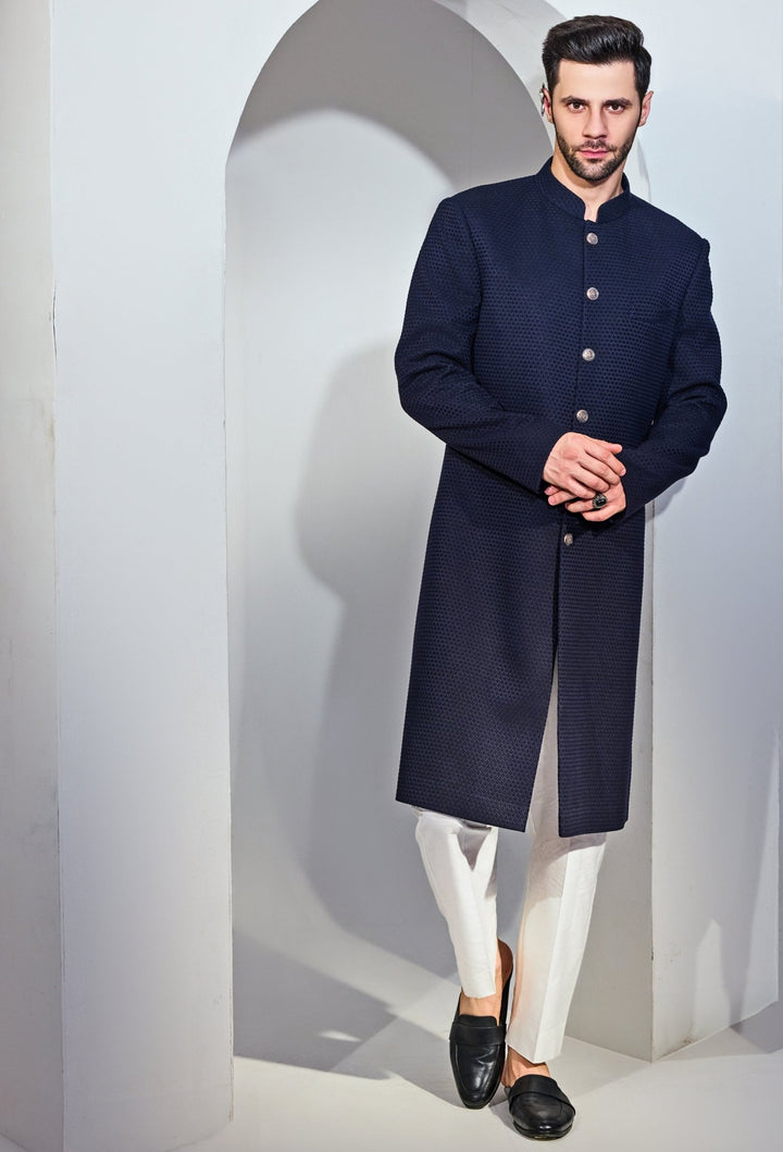 Navy Blue Achkan And Pant Set Chatenya Mittal - Fabilicious Fashion