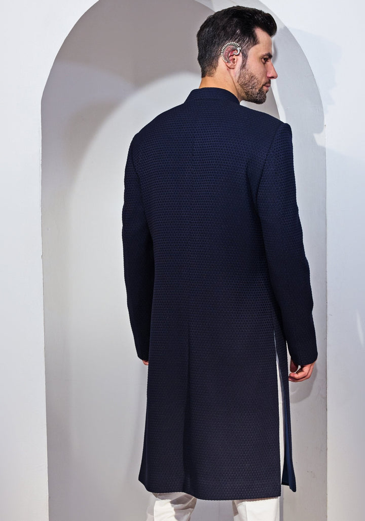 Navy Blue Achkan And Pant Set Chatenya Mittal - Fabilicious Fashion