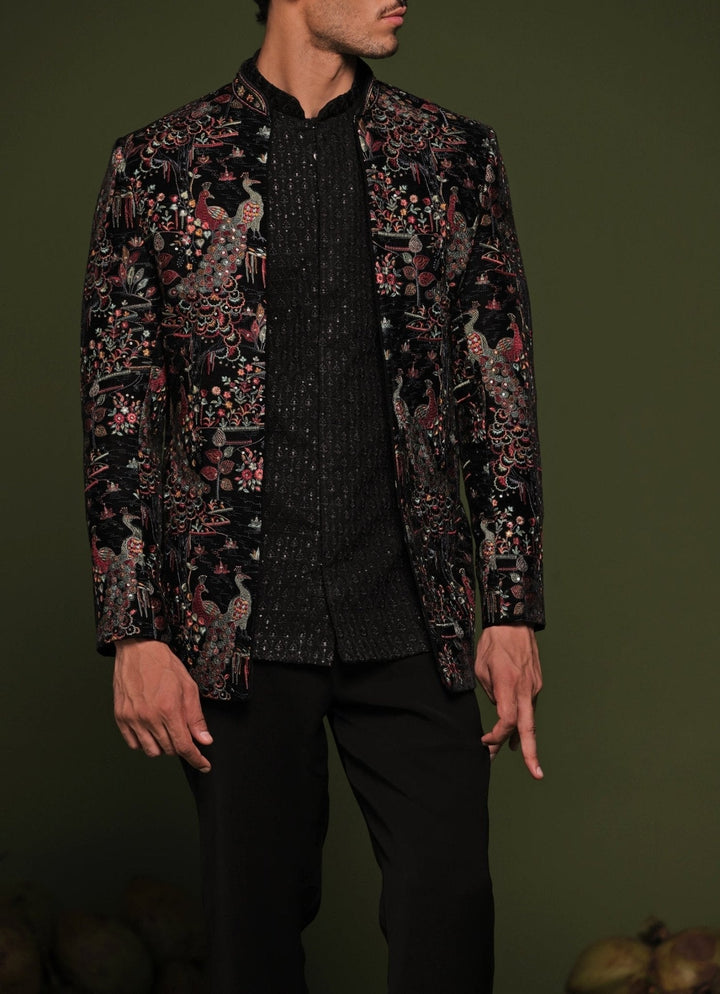 Navy Blue And Multi - Color Embroidered Jodhpuri Jacket Set Kalpraag - Fabilicious Fashion