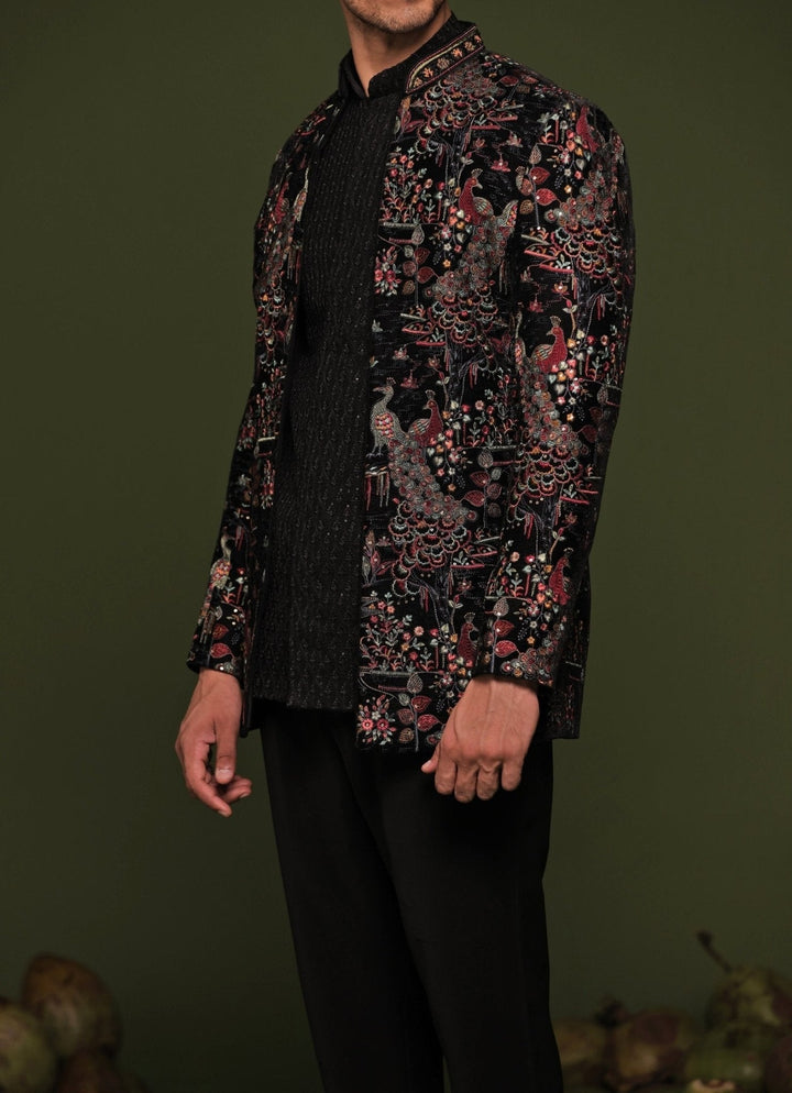 Navy Blue And Multi - Color Embroidered Jodhpuri Jacket Set Kalpraag - Fabilicious Fashion