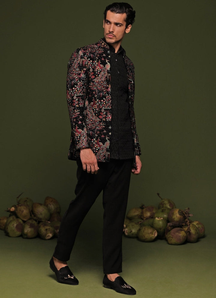 Navy Blue And Multi - Color Embroidered Jodhpuri Jacket Set Kalpraag - Fabilicious Fashion