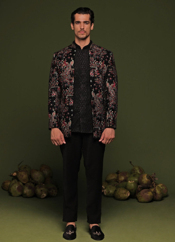 Navy Blue And Multi - Color Embroidered Jodhpuri Jacket Set Kalpraag - Fabilicious Fashion