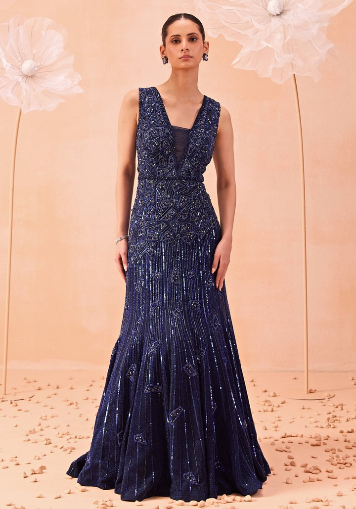 Navy Blue Embellished Gown Parul Gandhi - Fabilicious Fashion