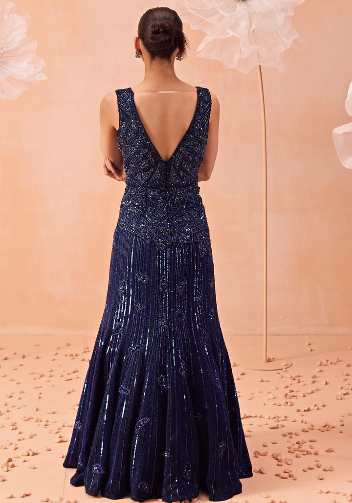 Navy Blue Embellished Gown Parul Gandhi - Fabilicious Fashion