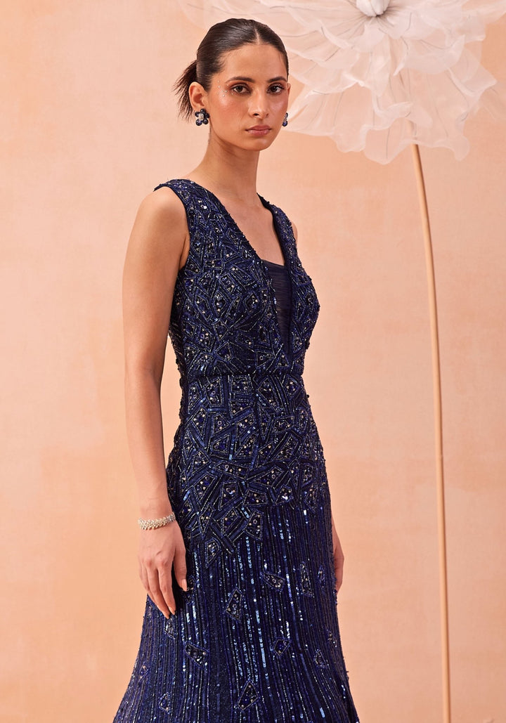 Navy Blue Embellished Gown Parul Gandhi - Fabilicious Fashion