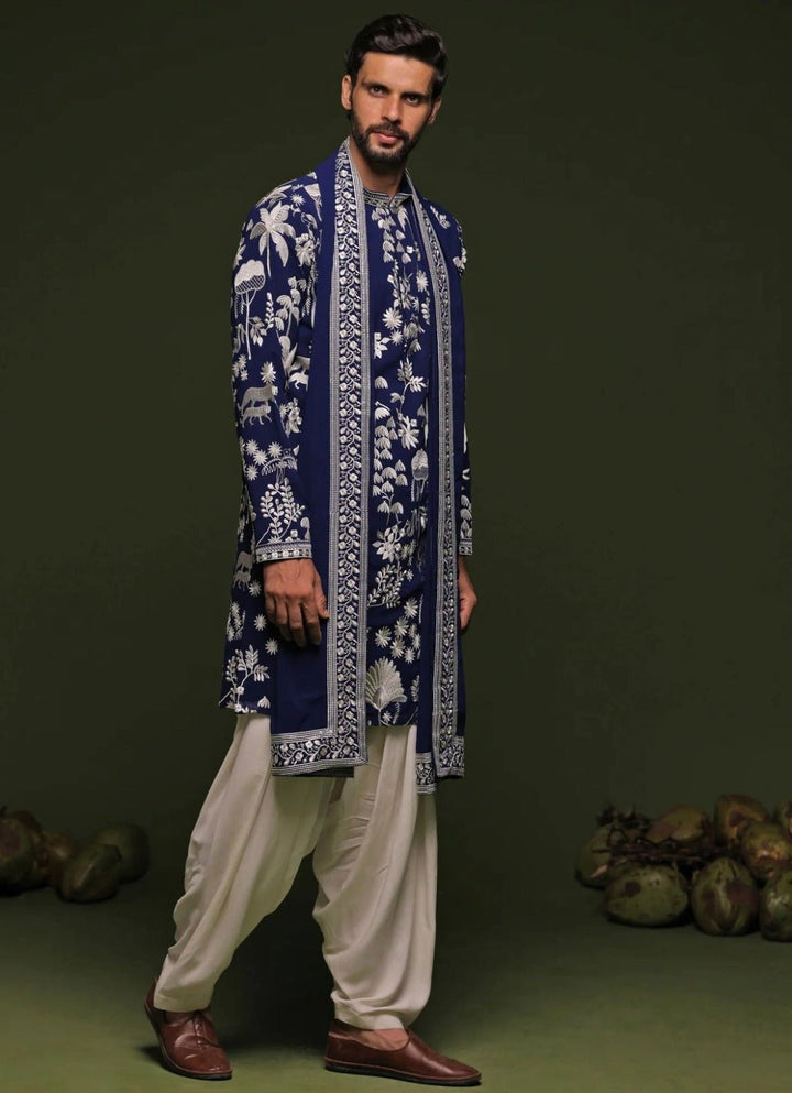 Navy Blue Embroidered Kurta Patiala Pant Set Kalpraag - Fabilicious Fashion