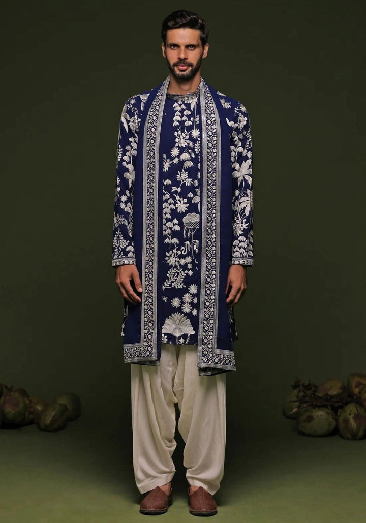 Navy Blue Embroidered Kurta Patiala Pant Set Kalpraag - Fabilicious Fashion