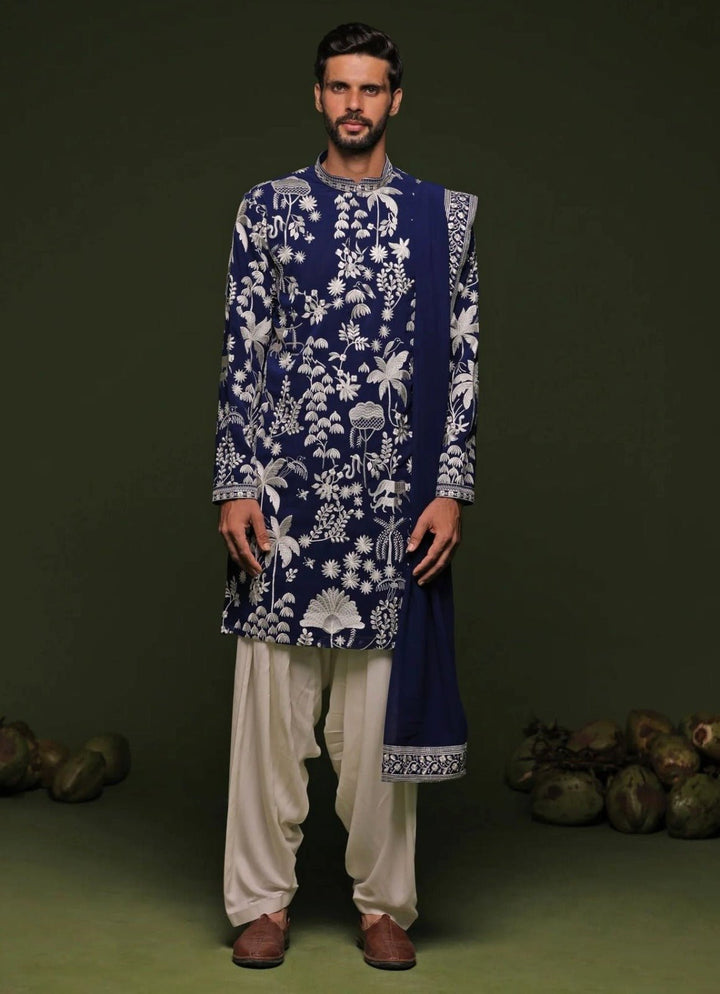 Navy Blue Embroidered Kurta Patiala Pant Set Kalpraag - Fabilicious Fashion